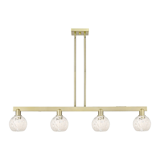 Innovations Lighting Arcadia 49in 4-Light Island Light | Industrial Antique Brass Steel and White Mouchette Glass | Kitchen | Model 716-4I-AB-G1216-6WM