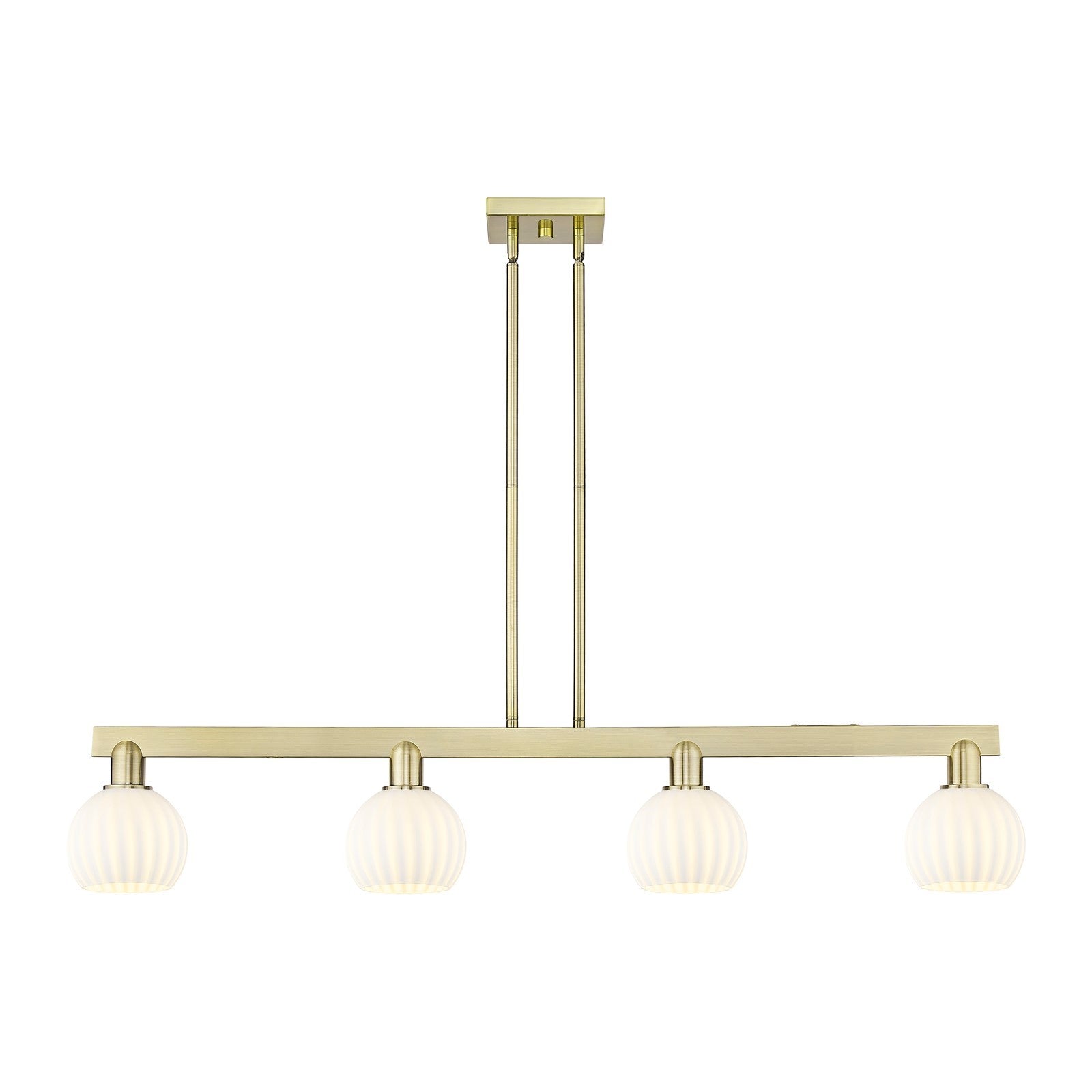 Innovations Lighting White Venetian 49in 4-Light Island Light | Industrial Antique Brass and White Venetian Glass | Kitchen | Model 716-4I-AB-G1217-6WV