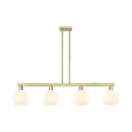 Innovations Lighting Arcadia 48in 4-Light Island Light | Art Nouveau Antique Brass and White Venetian Glass | Kitchen Island & | Model 716-4I-AB-G1217-8WV