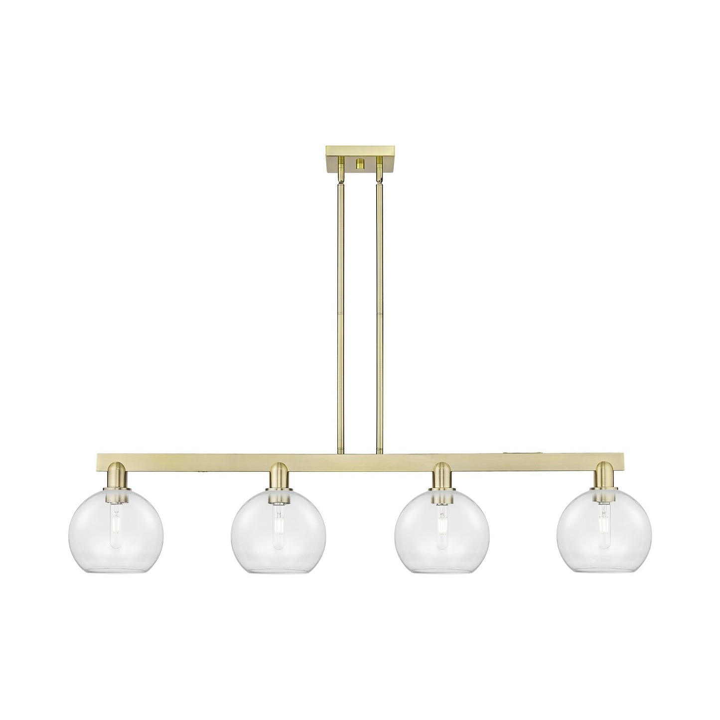 Innovations Athens 53in 4-Light Island Light | Industrial Antique Brass Steel and Clear Glass | Kitchen Island & Dining Room | Model 716-4I-AB-G122-10