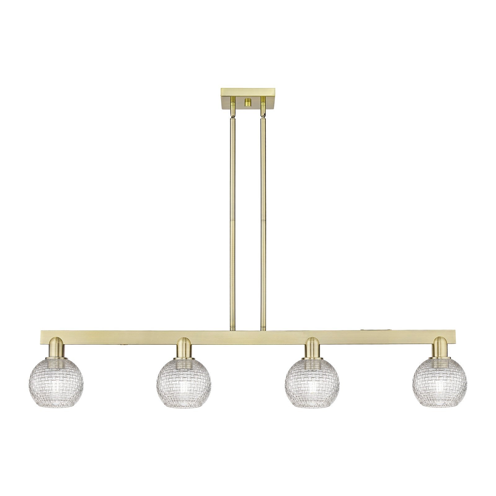 Innovations Athens 49in 4-Light Island Light | Industrial Antique Brass and Clear Basket Weave Glass | Kitchen Island & Dining | Model 716-4I-AB-G122C-6CL