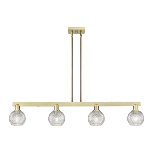 Innovations Athens 49in 4-Light Island Light | Industrial Antique Brass and Clear Basket Weave Glass | Kitchen Island & Dining | Model 716-4I-AB-G122C-6CL