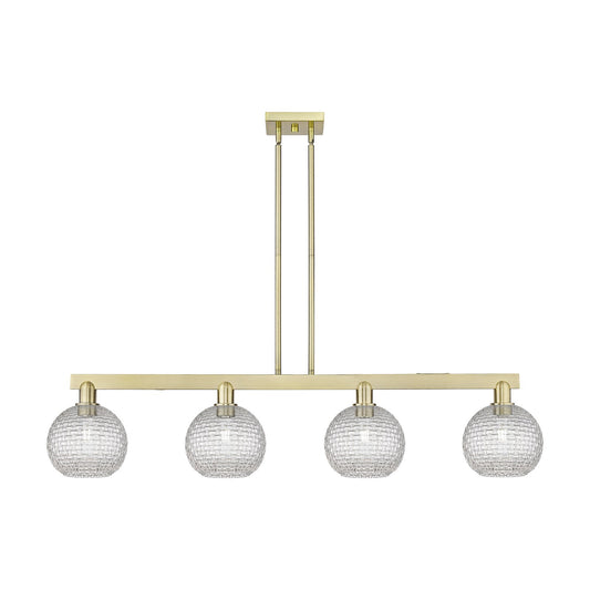 Innovations Athens 51in 4-Light Island Light | Industrial Antique Brass Steel and Clear Basket Weave Glass | Kitchen Island & | Model 716-4I-AB-G122C-8CL