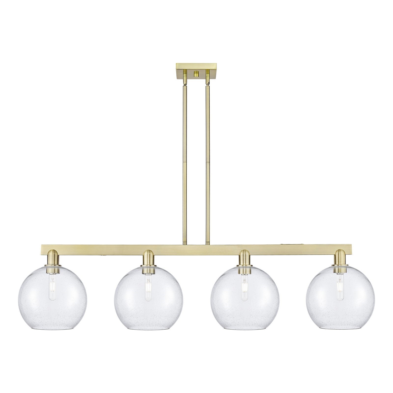 Innovations Athens 53in 4-Light Island Light | Industrial Antique Brass Steel and Seedy Glass | Kitchen Island & Dining Room | Model 716-4I-AB-G124-10