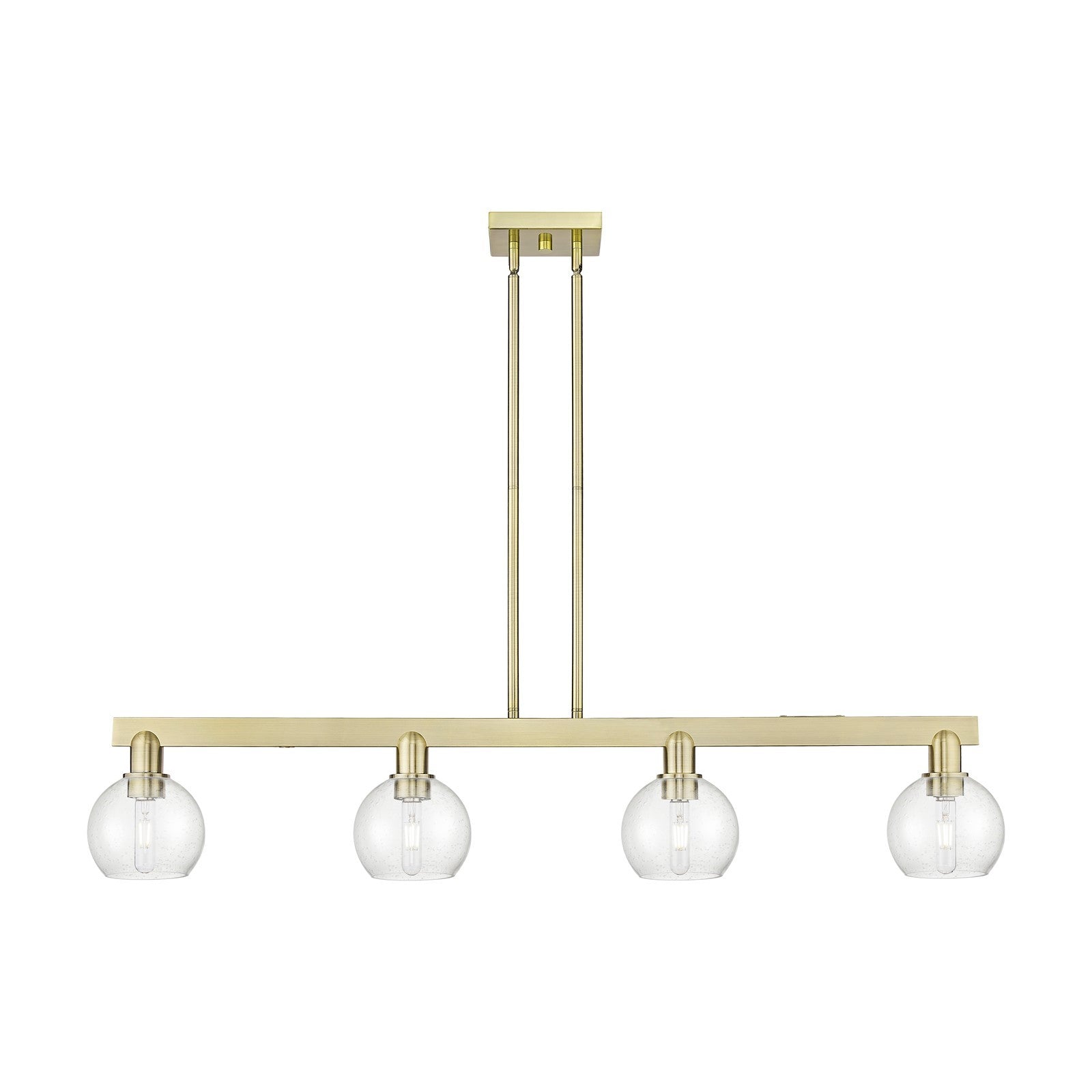 Innovations Athens 49in 4-Light Island Light | Industrial Antique Brass Steel and Seedy Glass | Kitchen Island & Dining Room | Model 716-4I-AB-G124-6