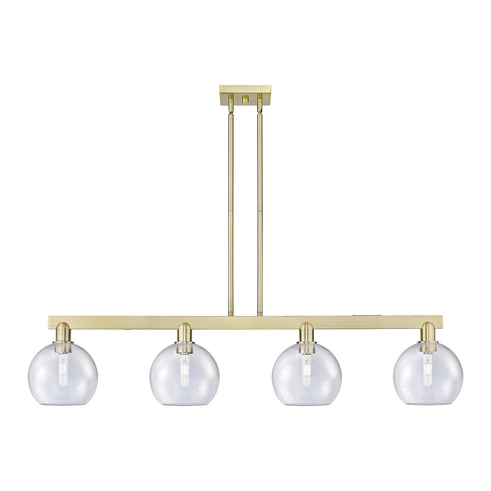 Innovations Athens 51in 4-Light Island Light | Industrial Antique Brass Steel and Seedy Glass | Kitchen Island & Dining Room | Model 716-4I-AB-G124-8