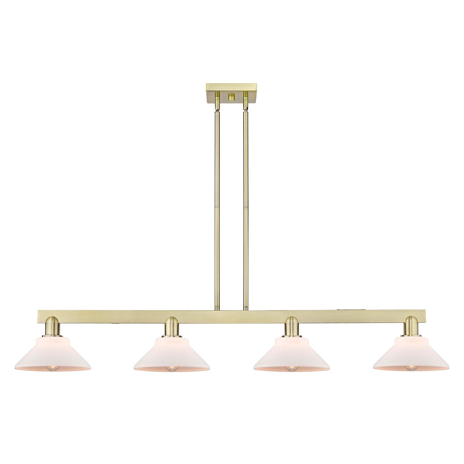 Innovations Orwell 51in 4-Light Island Light | Industrial Antique Brass Steel and Matte White Glass | Kitchen Island & Dining Room | Model 716-4I-AB-G131