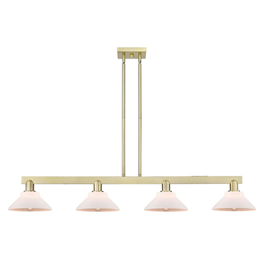Innovations Orwell 51in 4-Light Island Light | Industrial Antique Brass Steel and Matte White Glass | Kitchen Island & Dining Room | Model 716-4I-AB-G131