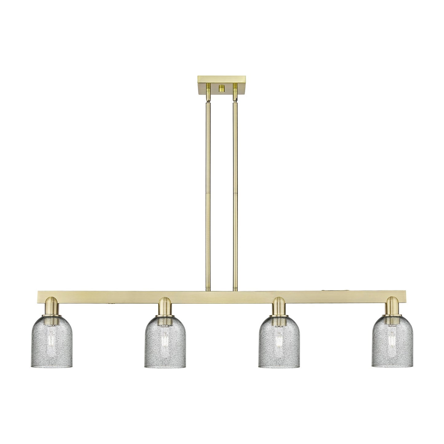 Innovations Caledonia 48in 4-Light Island Light | Industrial Antique Brass Steel and Charcoal Glass | Kitchen Island & Dining Room | Model 716-4I-AB-G257