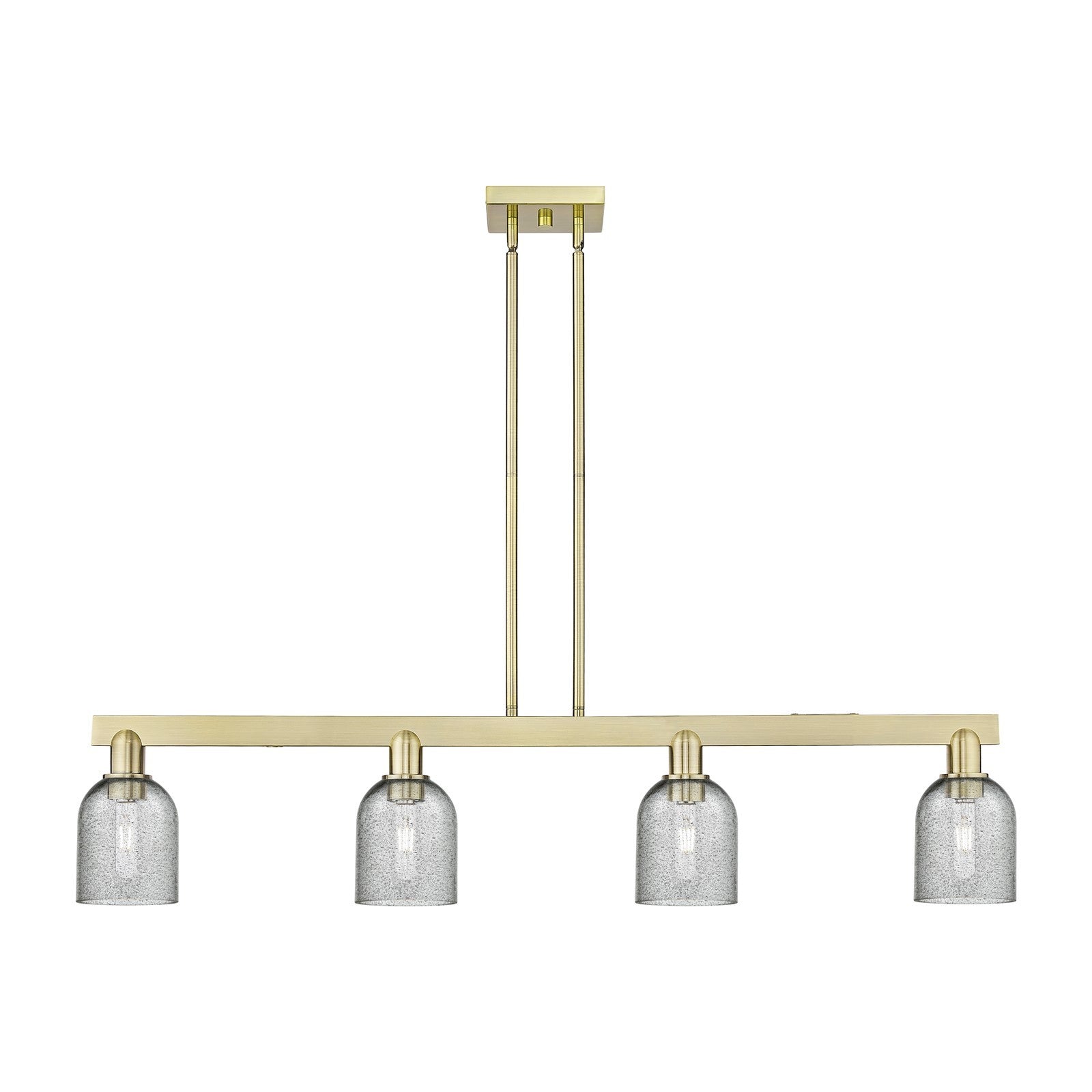 Innovations Caledonia 48in 4-Light Island Light | Industrial Antique Brass Steel and Charcoal Glass | Kitchen Island & Dining Room | Model 716-4I-AB-G257