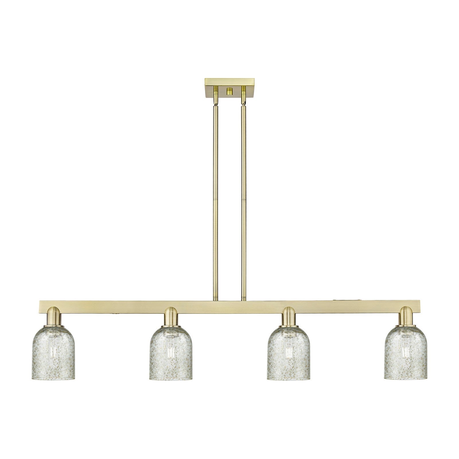 Innovations Caledonia 48in 4-Light Island Light | Industrial Antique Brass Steel and Mica Glass | Kitchen Island & Dining Room | Model 716-4I-AB-G259