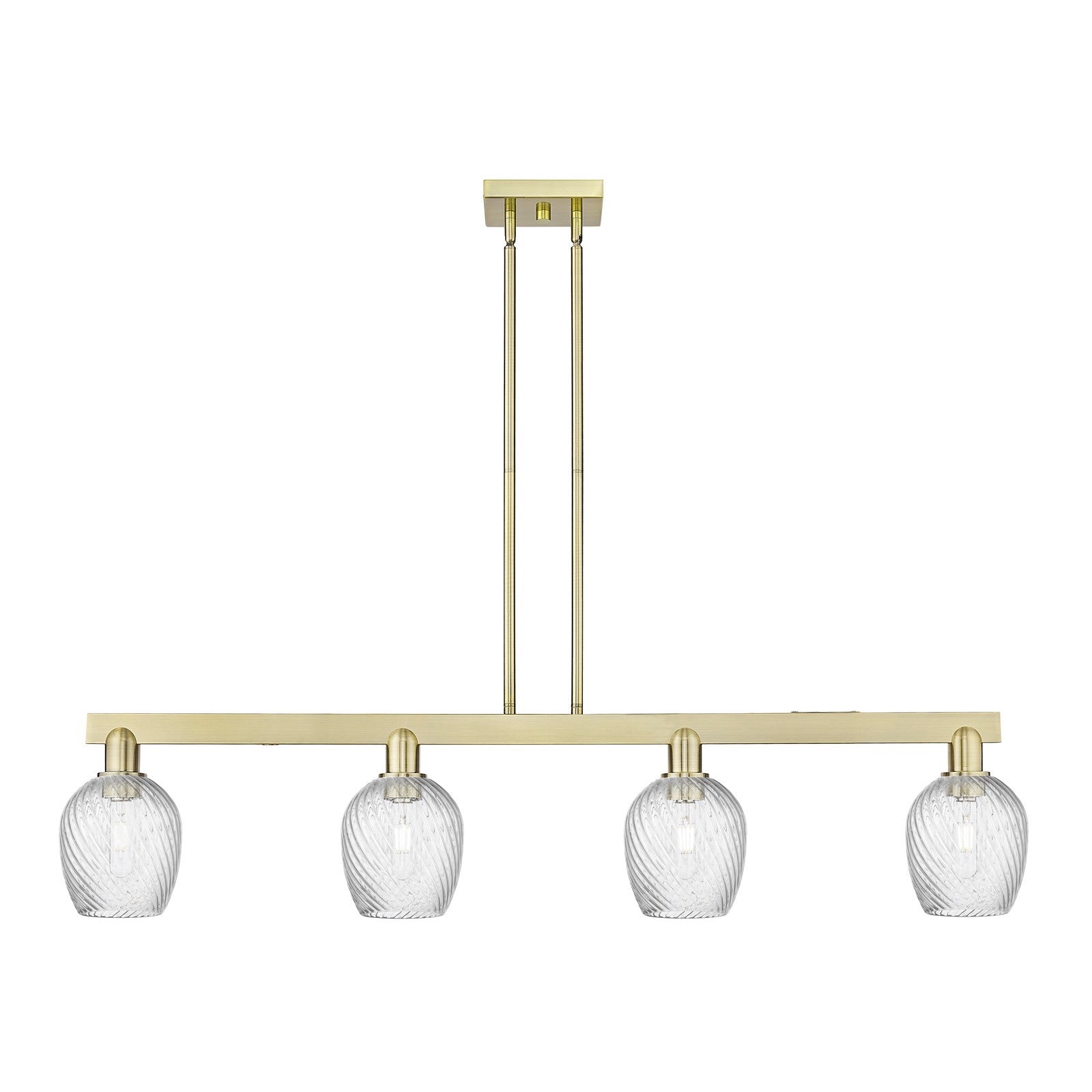 Innovations Salina 48.5in 4-Light Island Light | Industrial Antique Brass and Clear Spiral Fluted Glass | Kitchen Island & Dining | Model 716-4I-AB-G292