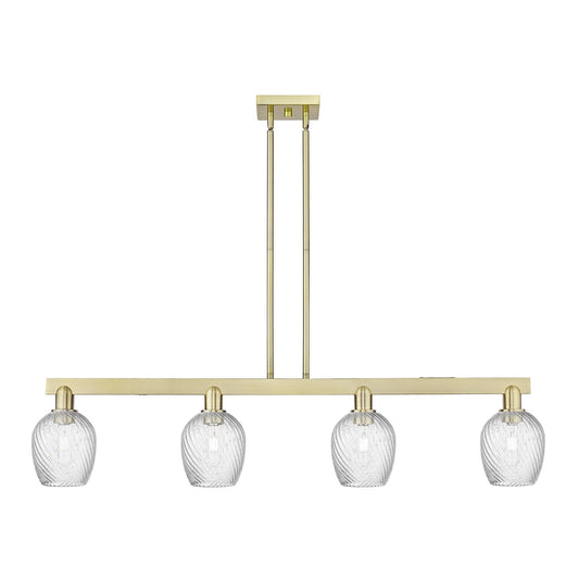 Innovations Salina 48.5in 4-Light Island Light | Industrial Antique Brass and Clear Spiral Fluted Glass | Kitchen Island & Dining | Model 716-4I-AB-G292