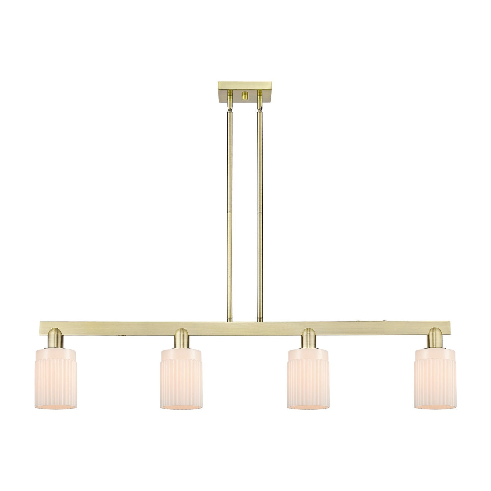 Innovations Hadley 47in 4-Light Island Light | Industrial Antique Brass and Matte White Glass | Kitchen Island | 47.25 x 9.88 in | Model 716-4I-AB-G341