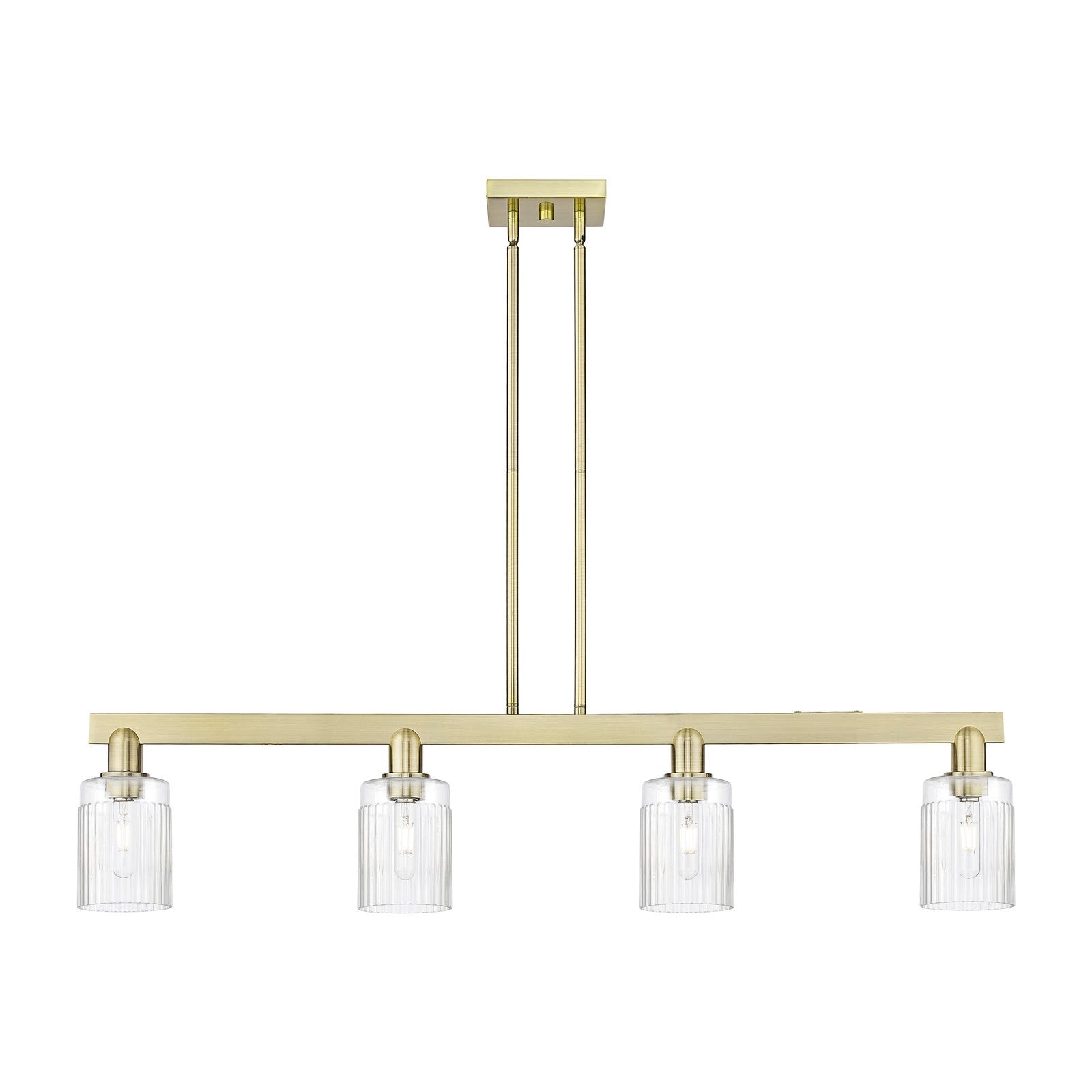 Innovations Hadley 47in 4-Light Island Light | Industrial Antique Brass Steel and Clear Ribbed Glass | Kitchen Island & Dining Room | Model 716-4I-AB-G342