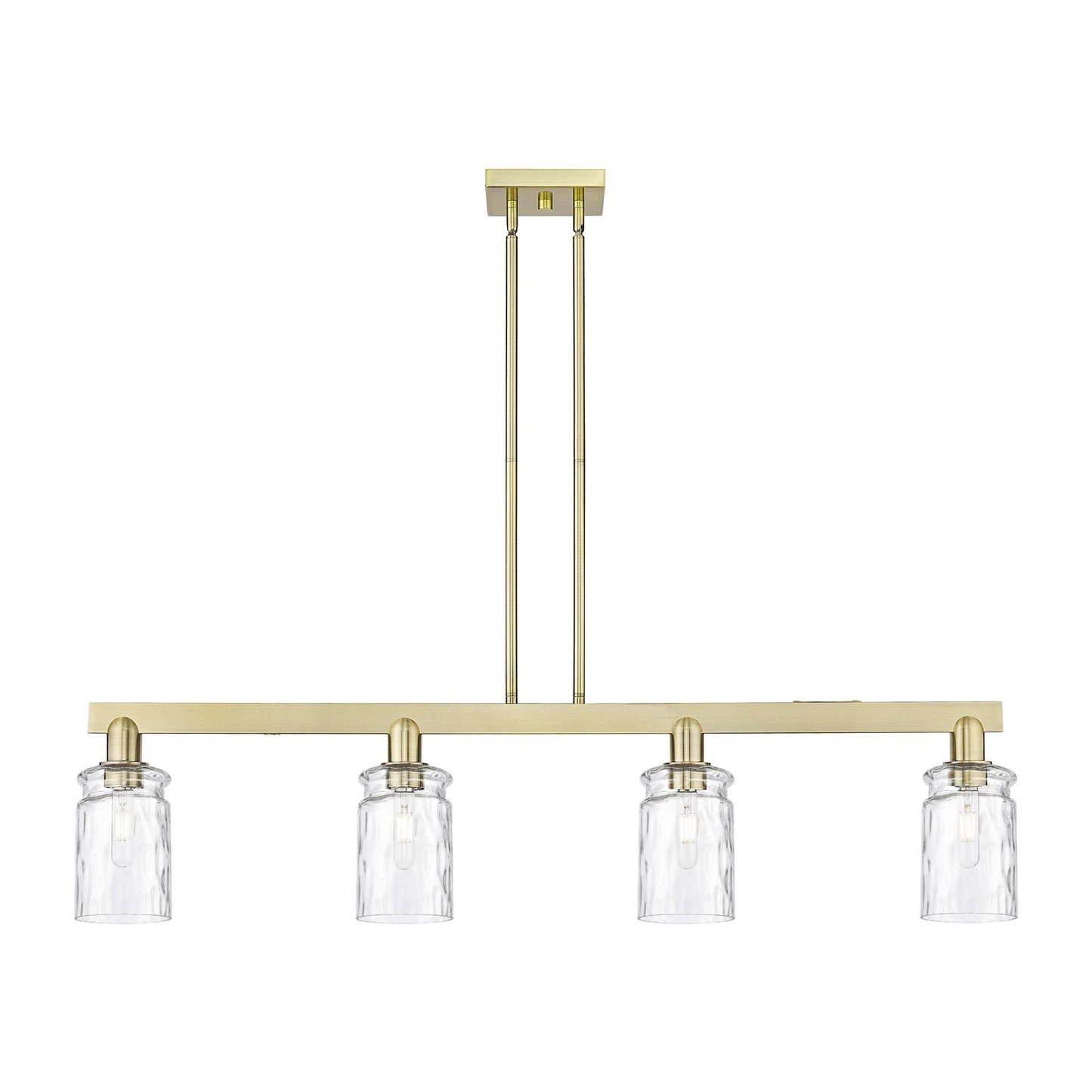 Innovations Candor 48in 4-Light Island Light | Industrial Antique Brass Steel and Clear Waterglass Glass | Kitchen Island & Dining | Model 716-4I-AB-G352