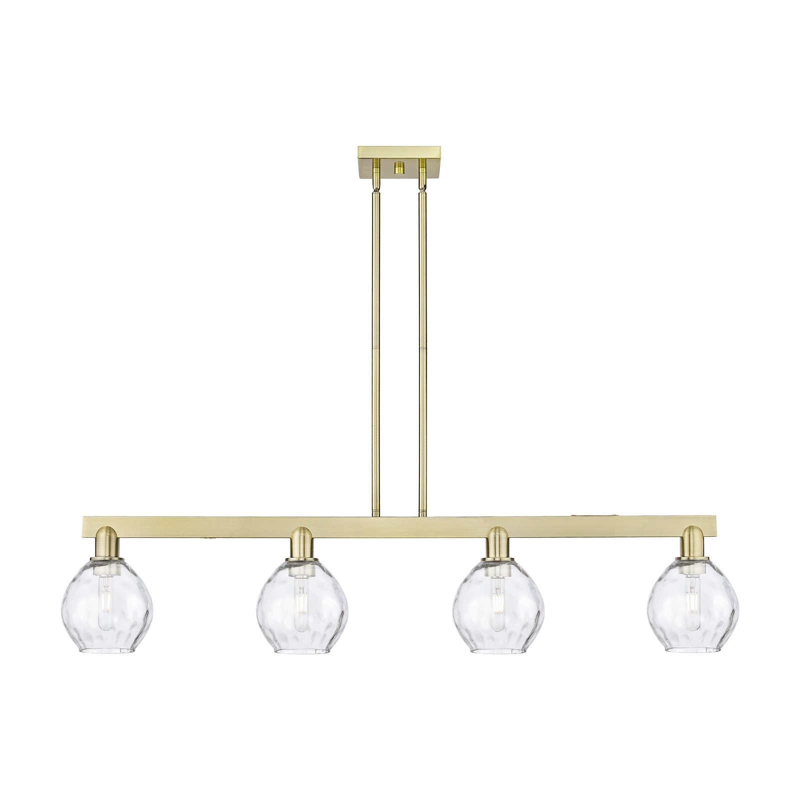 Innovations Waverly 49in 4-Light Island Light | Industrial Antique Brass Steel and Clear Water Glass | Kitchen Island & Dining Room | Model 716-4I-AB-G362