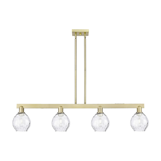 Innovations Waverly 49in 4-Light Island Light | Industrial Antique Brass Steel and Clear Water Glass | Kitchen Island & Dining Room | Model 716-4I-AB-G362