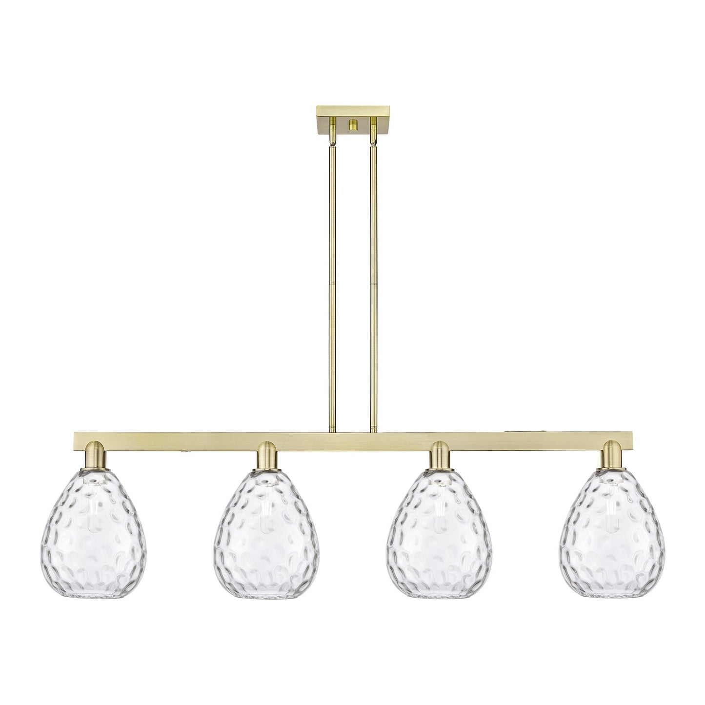 Innovations Waverly 51in 4-Light Island Light | Industrial Antique Brass Steel and Clear Glass | Kitchen Island & Dining Room | Model 716-4I-AB-G372