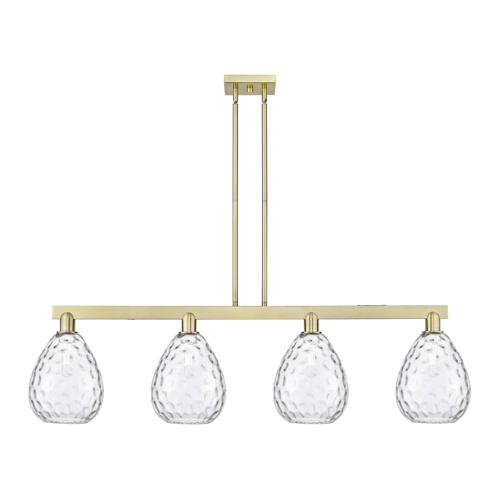 Innovations Waverly 51in 4-Light Island Light | Industrial Antique Brass Steel and Clear Glass | Kitchen Island & Dining Room | Model 716-4I-AB-G372