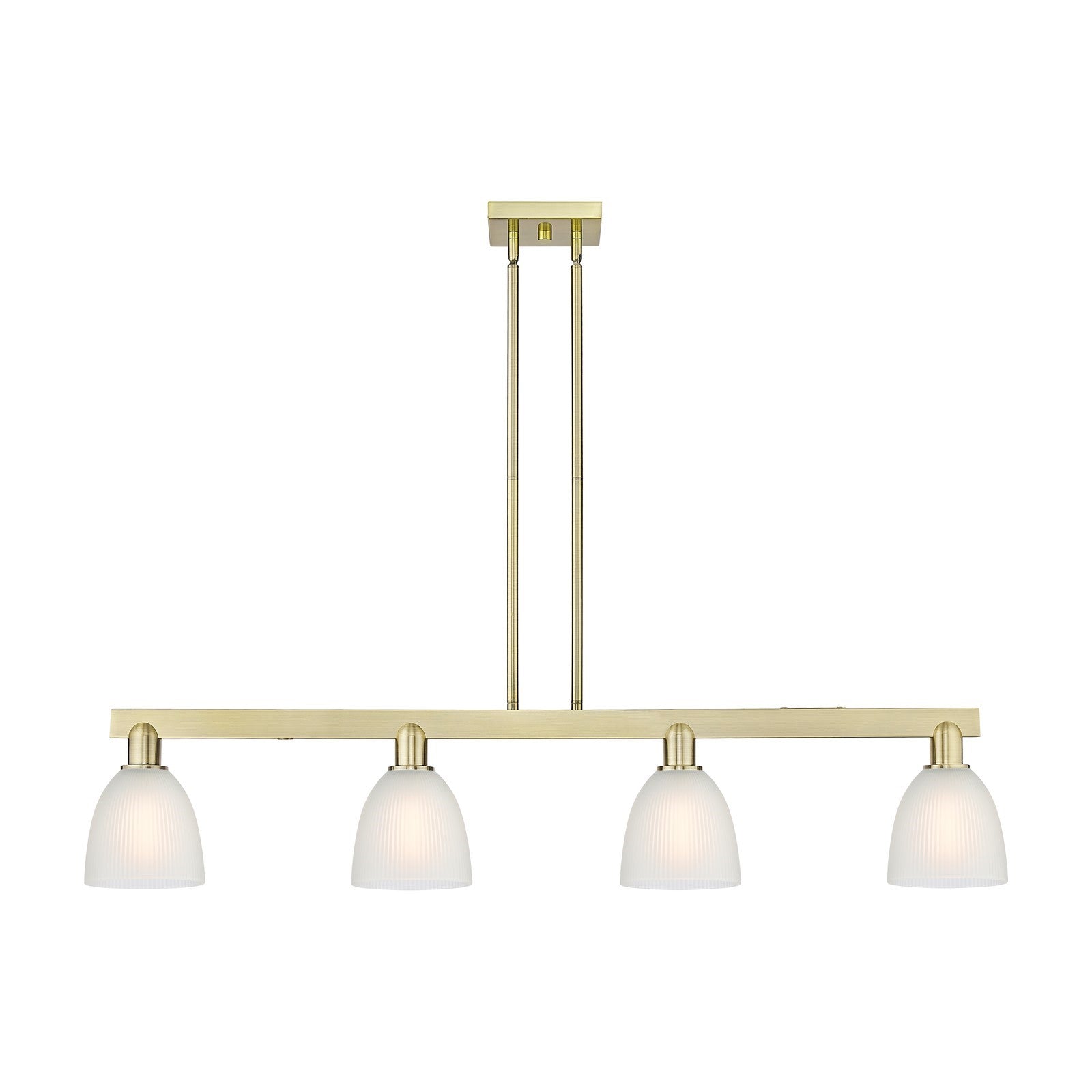 Innovations Castile 49in 4-Light Island Light | Industrial Antique Brass Steel and White Glass | Kitchen Island | Model 716-4I-AB-G381