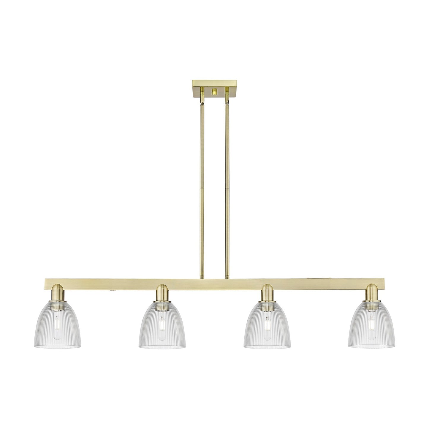 Innovations Castile 49in 4-Light Island Light | Industrial Antique Brass Steel and Clear Glass | Kitchen Island & Dining Room | Model 716-4I-AB-G382