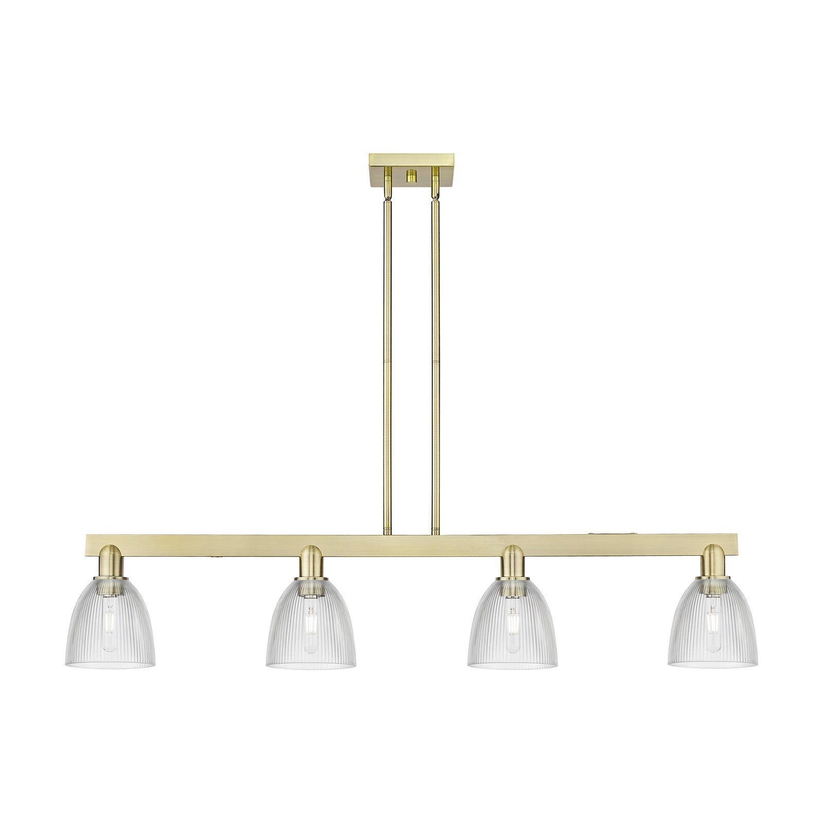 Innovations Castile 49in 4-Light Island Light | Industrial Antique Brass Steel and Clear Glass | Kitchen Island & Dining Room | Model 716-4I-AB-G382