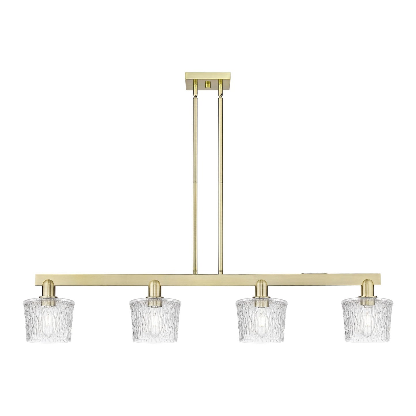Innovations Niagara 49in 4-Light Island Light | Industrial Antique Brass Steel and Clear Glass | Kitchen Island & Dining Room | Model 716-4I-AB-G402