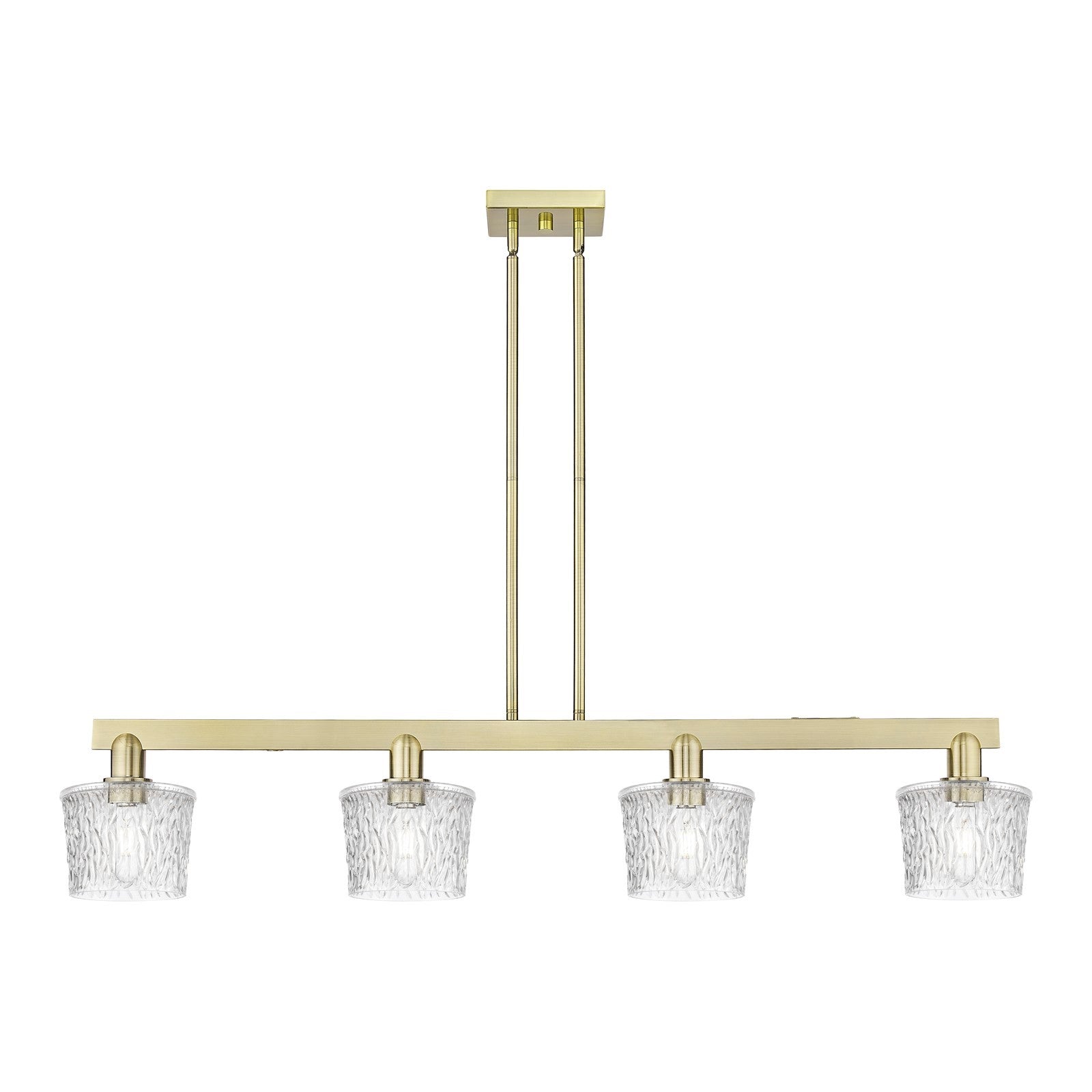 Innovations Niagara 49in 4-Light Island Light | Industrial Antique Brass Steel and Clear Glass | Kitchen Island & Dining Room | Model 716-4I-AB-G402
