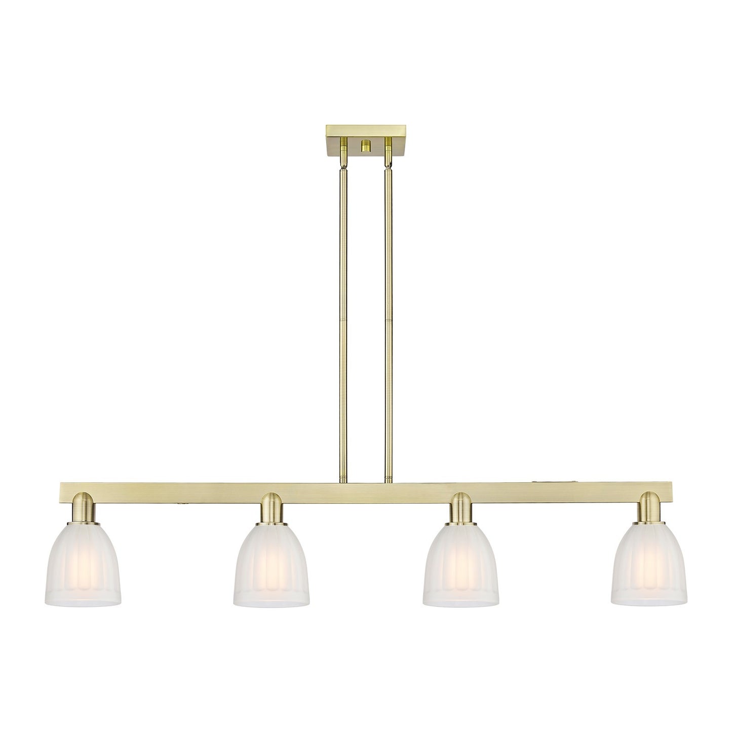 Innovations Brookfield 49in 4-Light Island Light | Industrial Antique Brass Steel and White Frosted Ribbed Glass | Kitchen Island & | Model 716-4I-AB-G441