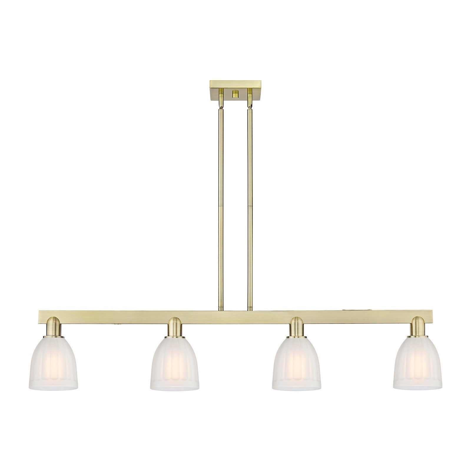 Innovations Brookfield 49in 4-Light Island Light | Industrial Antique Brass Steel and White Frosted Ribbed Glass | Kitchen Island & | Model 716-4I-AB-G441