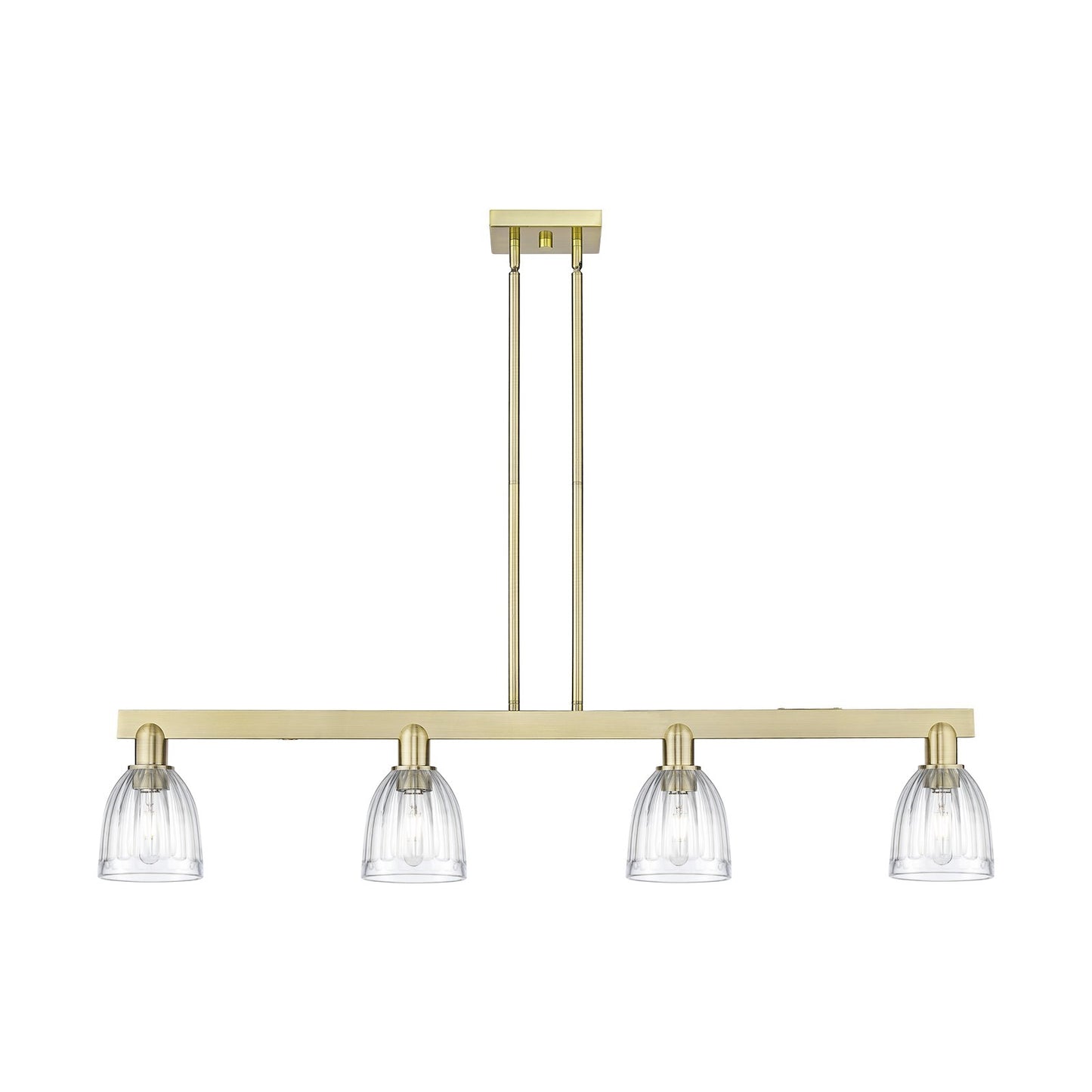 Innovations Brookfield 49in 4-Light Island Light | Industrial Antique Brass and Clear Ribbed Glass | Kitchen Island & Dining Room | Model 716-4I-AB-G442