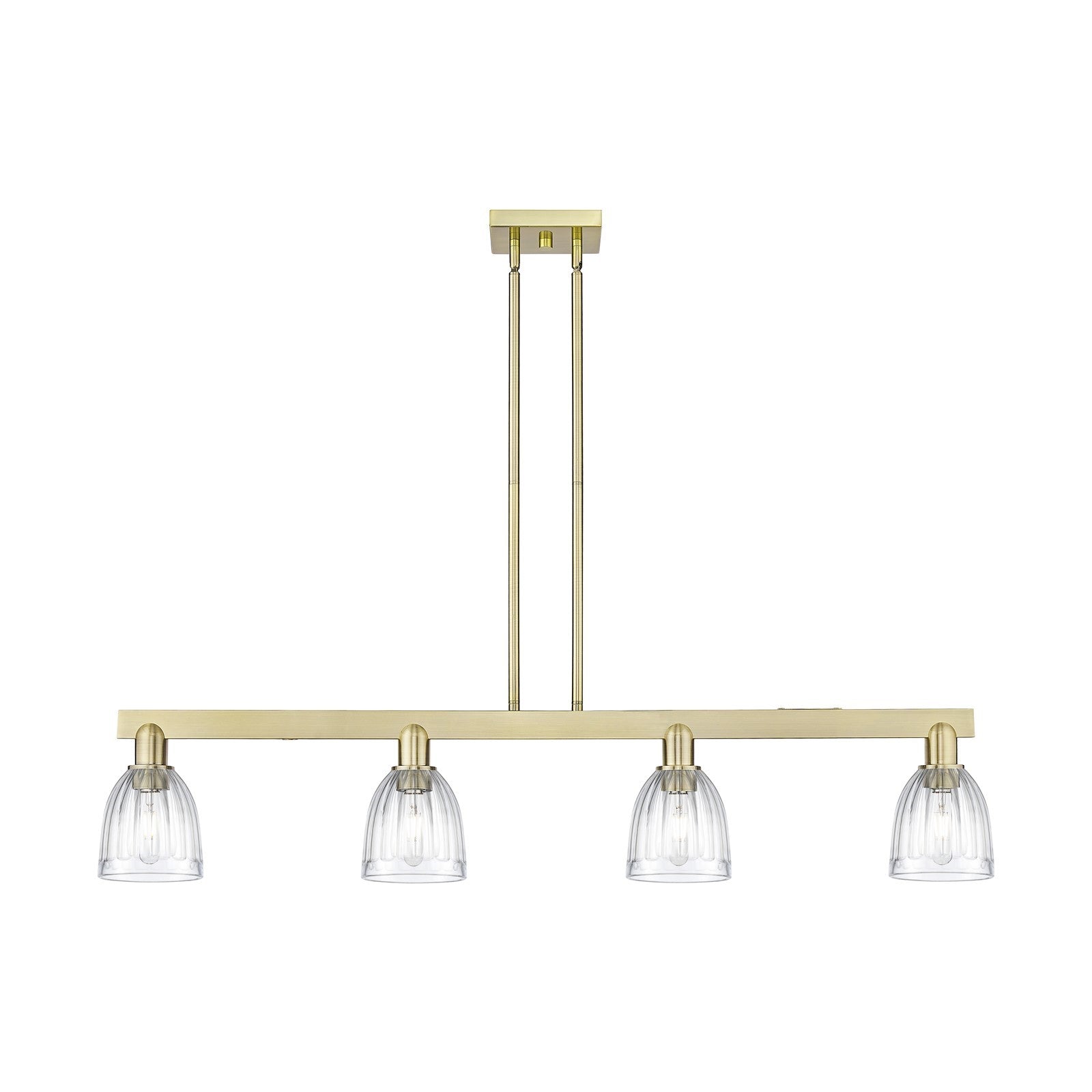 Innovations Brookfield 49in 4-Light Island Light | Industrial Antique Brass and Clear Ribbed Glass | Kitchen Island & Dining Room | Model 716-4I-AB-G442