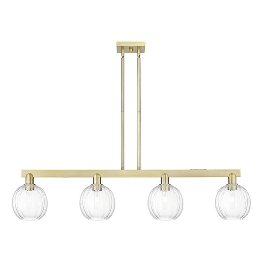 Innovations Preston Globe 49.75in 4-Light Island Light | Industrial Antique Brass Steel and Clear Glass | Kitchen Island | Model 716-4I-AB-G458-7CL