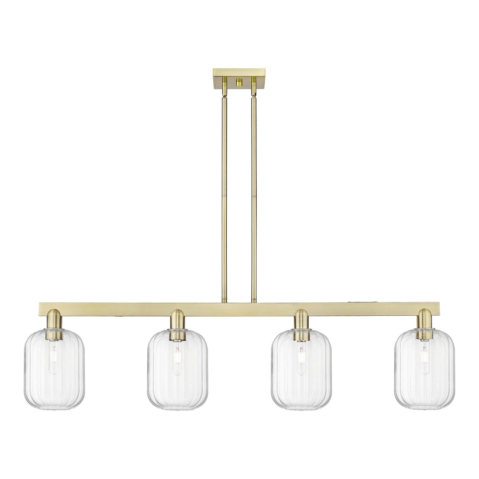 Innovations Preston Cylinder 49.5in 4-Light Island Light | Industrial Antique Brass Steel and Clear Glass | Kitchen Island & | Model 716-4I-AB-G460-7CL