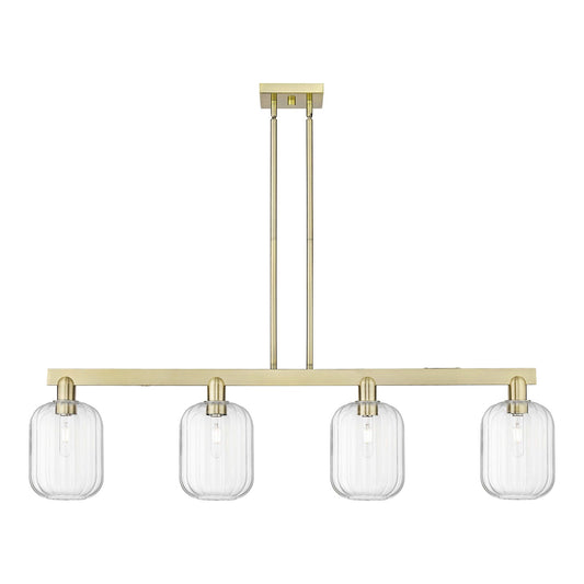 Innovations Preston Cylinder 49.5in 4-Light Island Light | Industrial Antique Brass Steel and Clear Glass | Kitchen Island & | Model 716-4I-AB-G460-7CL