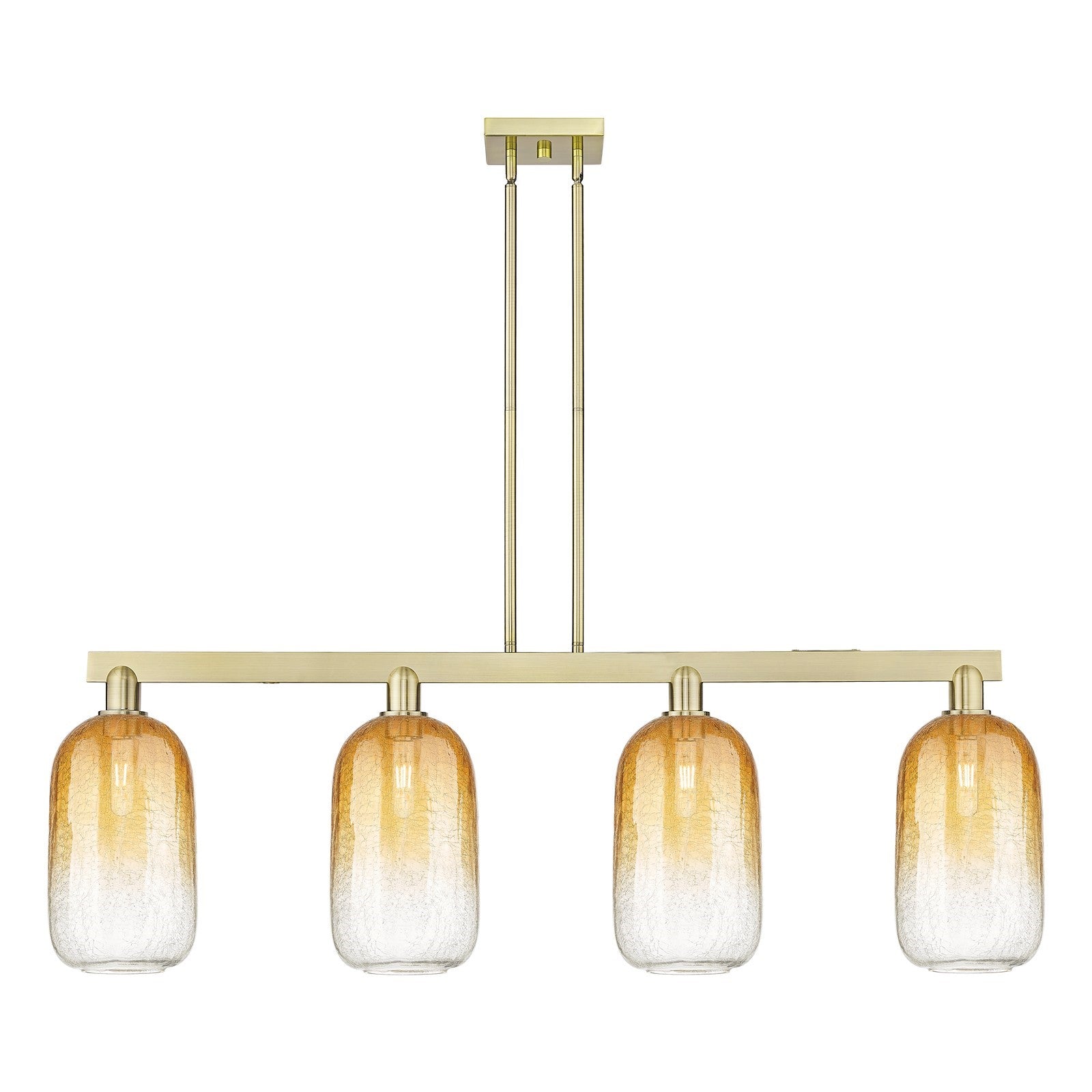 Innovations Brookhaven Cloche 49.75in 4-Light Island Light | Industrial Antique Brass Steel and Amber Glass | Kitchen Island & | Model 716-4I-AB-G482-7AM