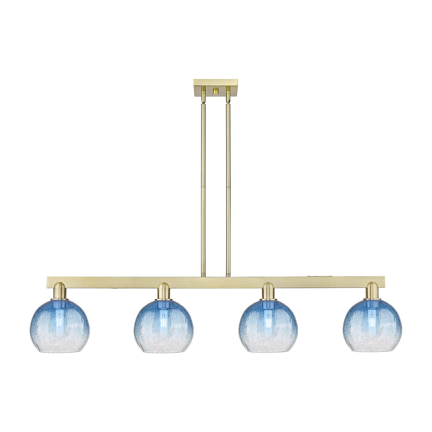 Innovations Brookhaven Globe 51in 4-Light Island Light | Industrial Antique Brass Steel and Sapphire Blue Glass | Kitchen | Model 716-4I-AB-G483-8SB