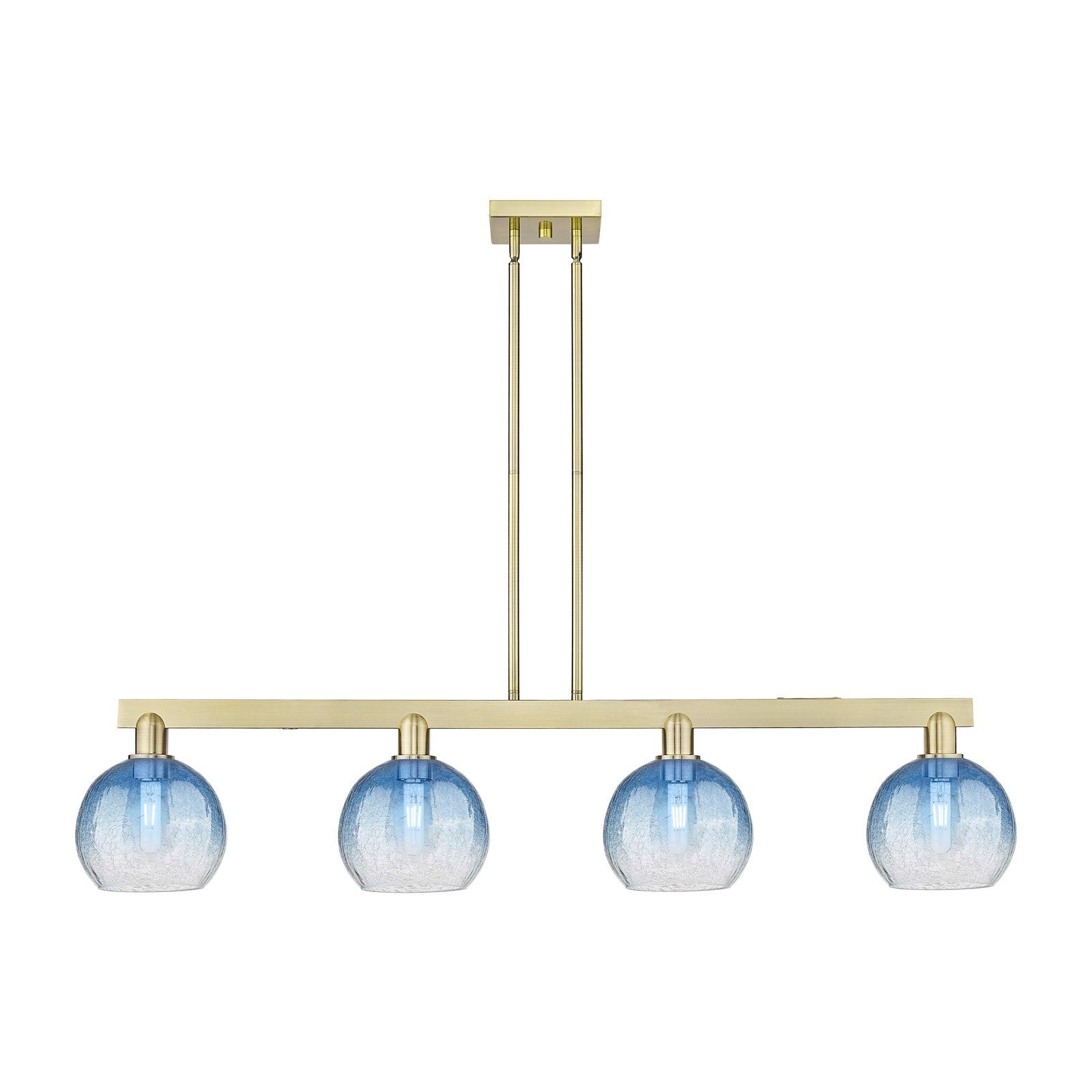Innovations Brookhaven Globe 51in 4-Light Island Light | Industrial Antique Brass Steel and Sapphire Blue Glass | Kitchen | Model 716-4I-AB-G483-8SB