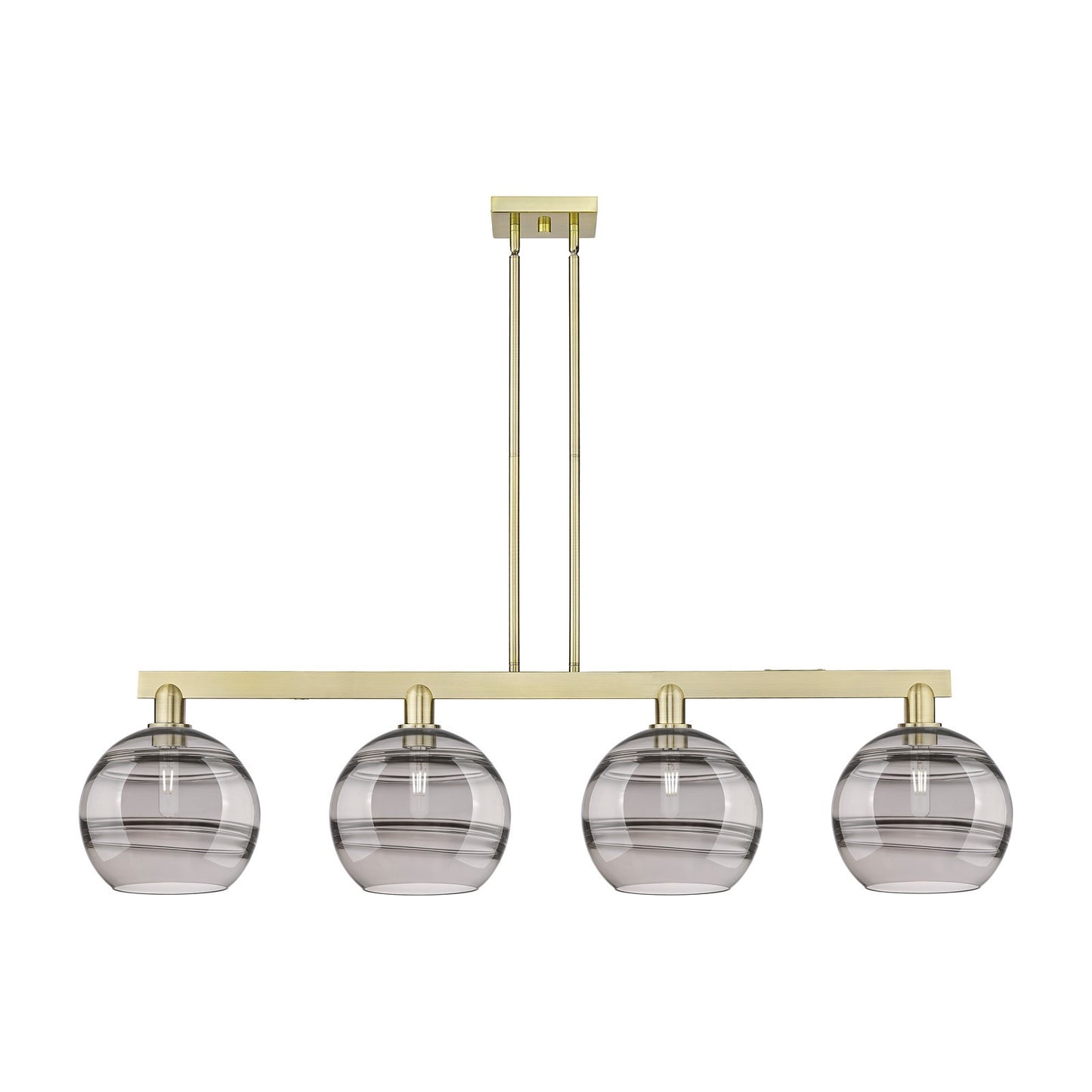 Innovations Rochester 53in 4-Light Island Light | Industrial Antique Brass Steel and Light Smoke Glass | Kitchen Island | Model 716-4I-AB-G556-10SM