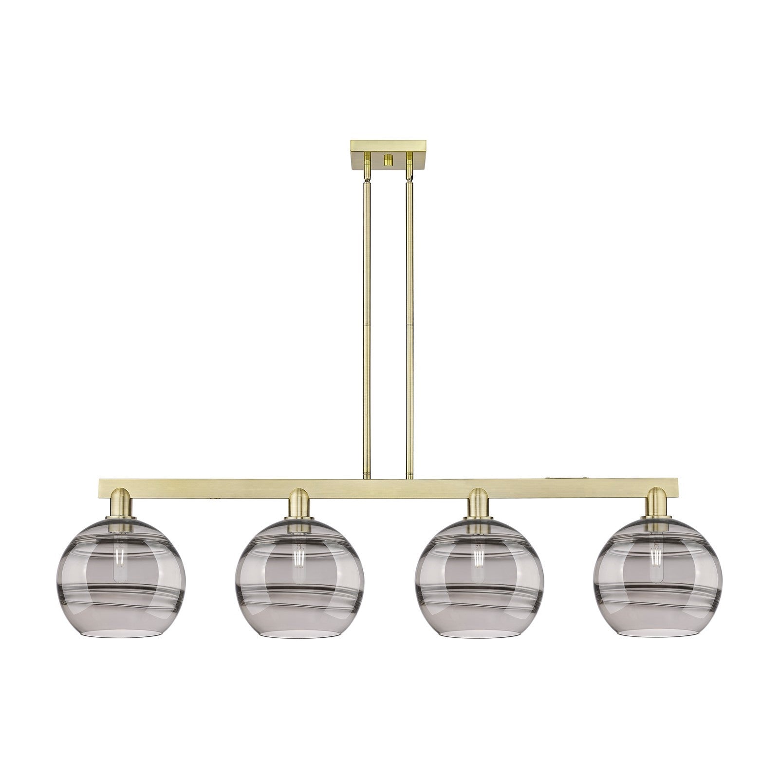 Innovations Rochester 53in 4-Light Island Light | Industrial Antique Brass Steel and Light Smoke Glass | Kitchen Island | Model 716-4I-AB-G556-10SM