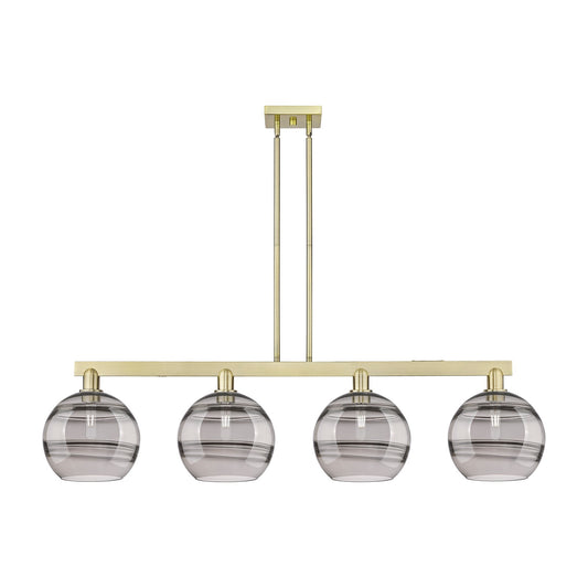 Innovations Rochester 53in 4-Light Island Light | Industrial Antique Brass Steel and Light Smoke Glass | Kitchen Island | Model 716-4I-AB-G556-10SM