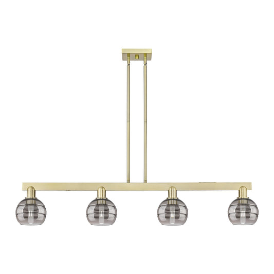 Innovations Rochester 49in 4-Light Island Light | Industrial Antique Brass and Light Smoke Glass | Kitchen Island & Dining Room | Model 716-4I-AB-G556-6SM