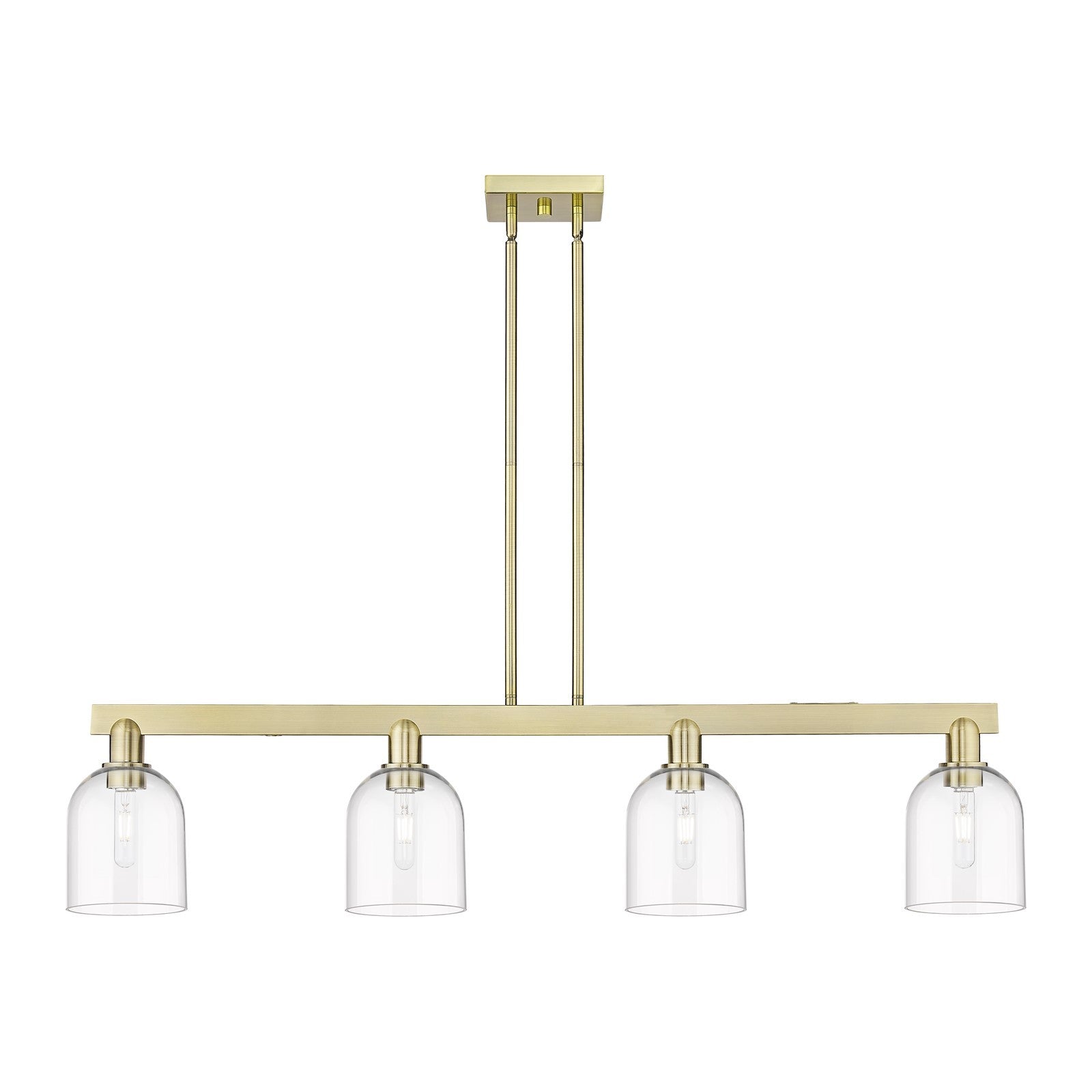 Innovations Bella 48in 4-Light Island Light | Industrial Antique Brass and Clear Glass | Kitchen Island | Model 716-4I-AB-G558-6CL