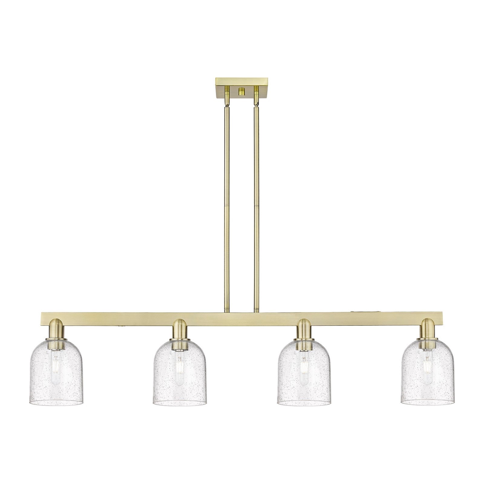 Innovations Bella 48in 4-Light Island Light | Industrial Antique Brass Steel and Seedy Glass | Kitchen Island & Dining Room | Model 716-4I-AB-G558-6SDY