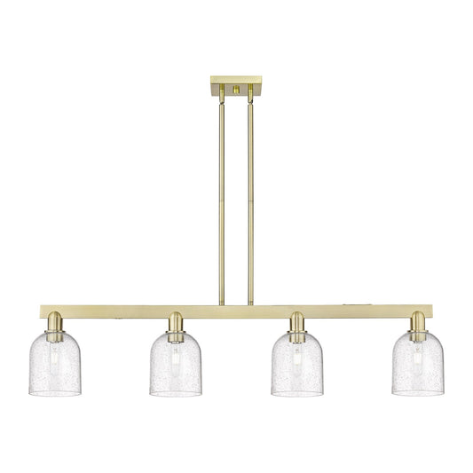 Innovations Bella 48in 4-Light Island Light | Industrial Antique Brass Steel and Seedy Glass | Kitchen Island & Dining Room | Model 716-4I-AB-G558-6SDY