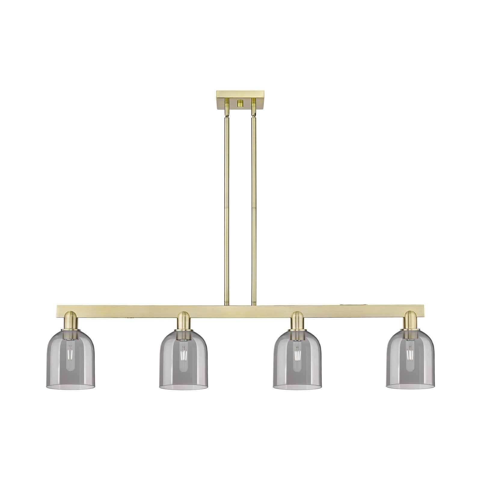 Innovations Bella 48in 4-Light Island Light | Industrial Antique Brass Steel and Light Smoke Glass | Kitchen Island & Dining | Model 716-4I-AB-G558-6SM