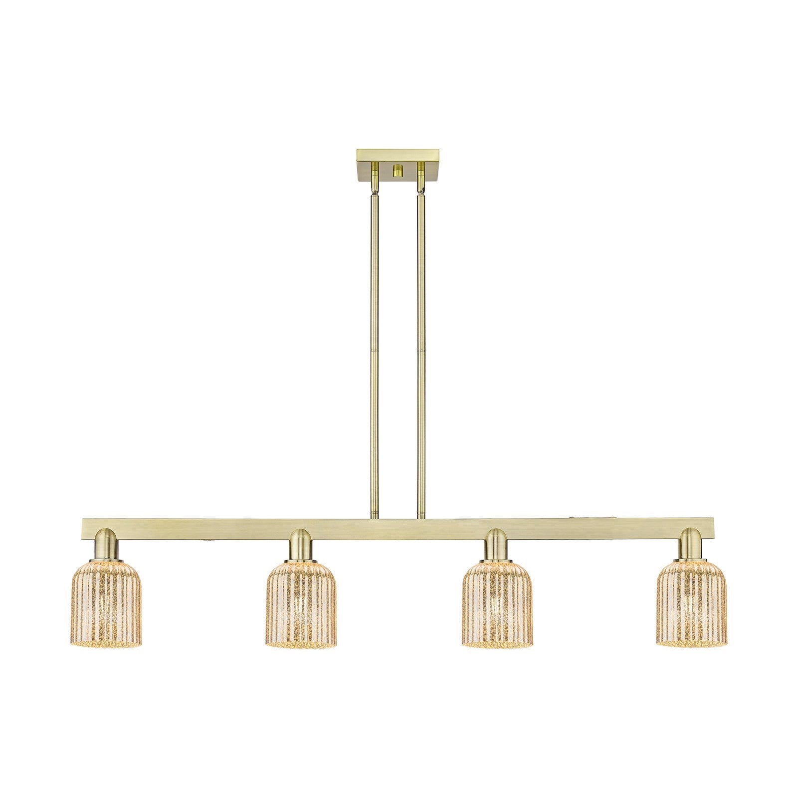 Innovations Bridal Veil 48in 4-Light Island Light | Industrial Antique Brass and Mercury Ribbed Glass | Kitchen Island & Dining | Model 716-4I-AB-G559-5ME