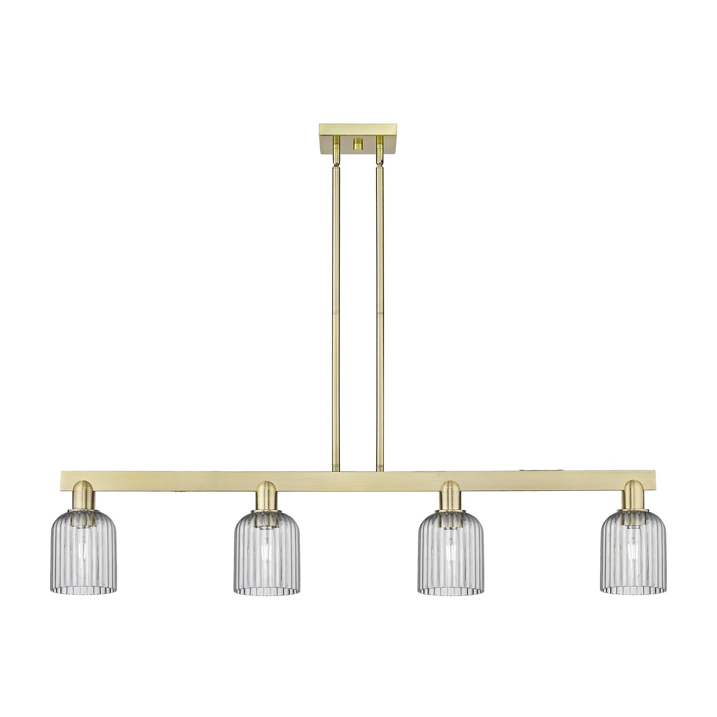 Innovations Bridal Veil 48in 4-Light Island Light | Industrial Antique Brass Steel and Light Smoke Ribbed Glass | Kitchen | Model 716-4I-AB-G559-5SM
