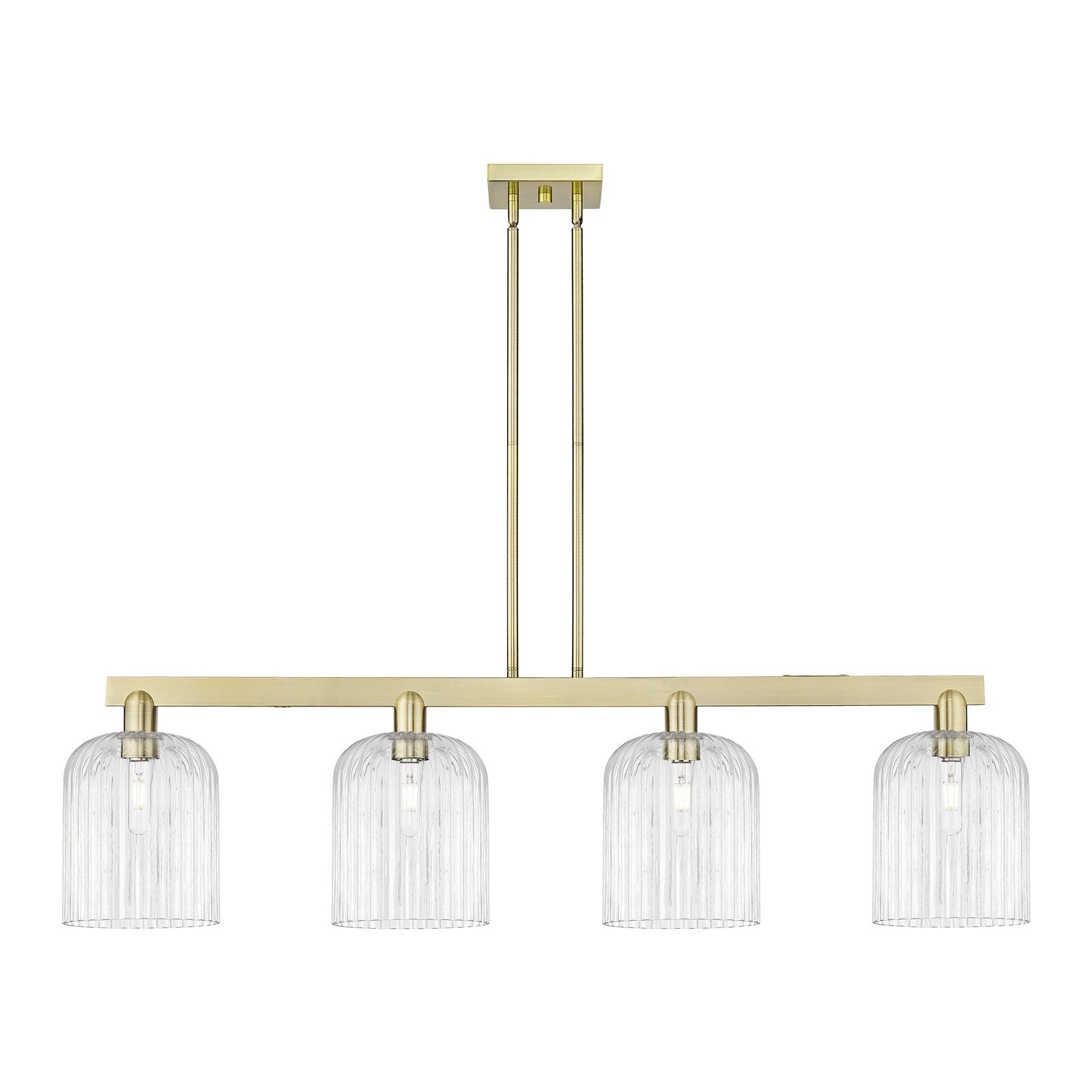 Innovations Bridal Veil 51in 4-Light Island Light | Industrial Antique Brass and Clear Ribbed Glass | Kitchen Island & Dining | Model 716-4I-AB-G559-8CL